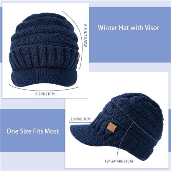 Cable Knit Visor Beanie with Fleece Softness